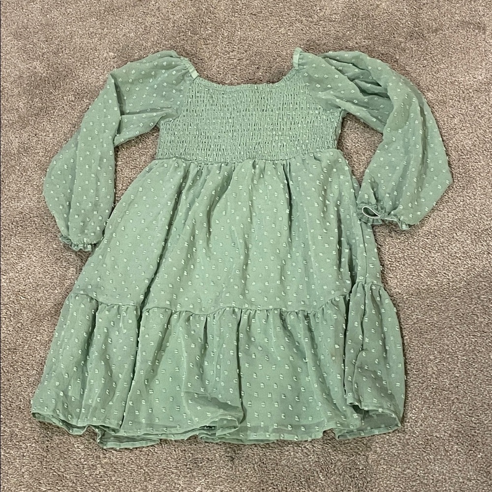 Market & Spruce Textured Green Off-Shoulder Long Sleeve Dress